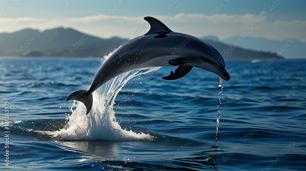 Obraz premium Majestic Dolphin Leaping Out of the Ocean Waves.