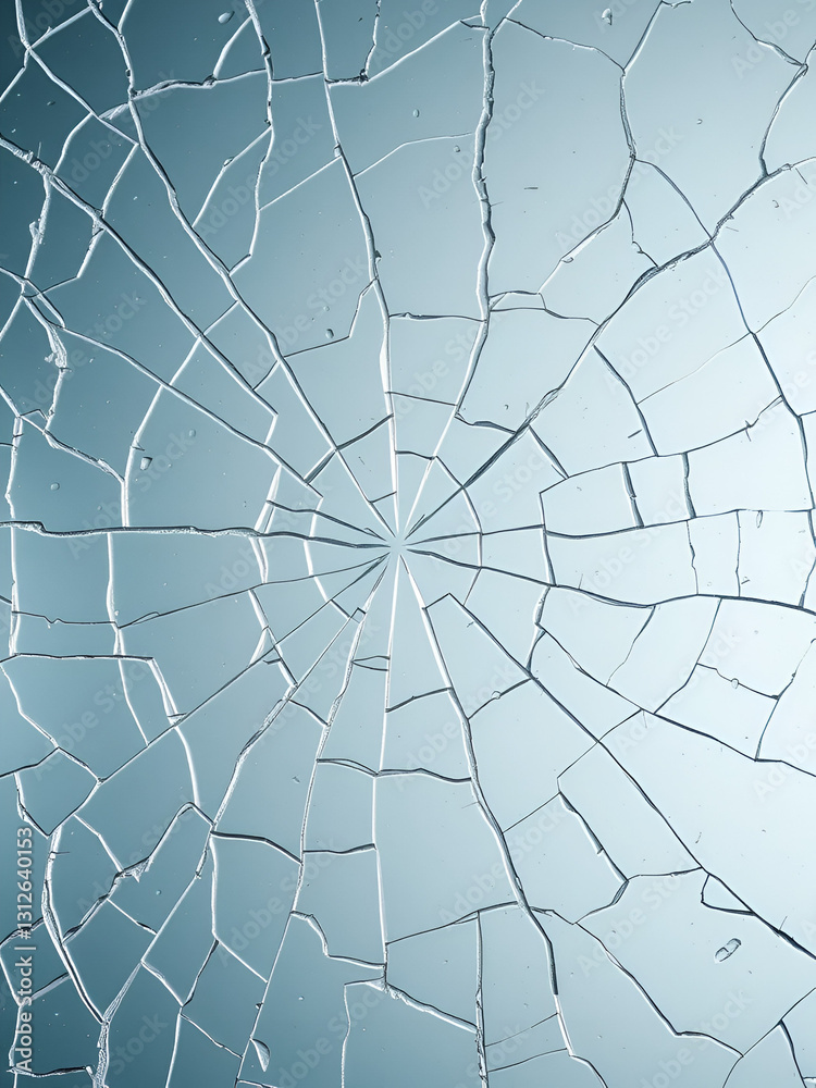 Obraz premium Cracked glass surface with intricate patterns and texture from impact.