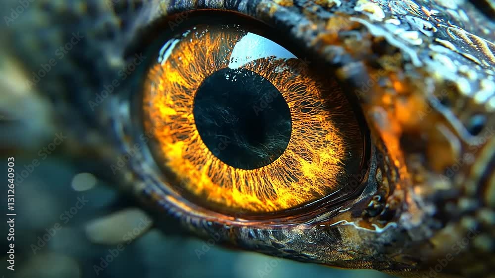 Close-up of a vibrant reptile eye showcasing intricate patterns and colors in natural habitat Close-up of a vibrant reptile eye showcasing intricate patterns and colors in natural habitat