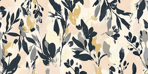 Abstract floral pattern with dark leaves and pale background