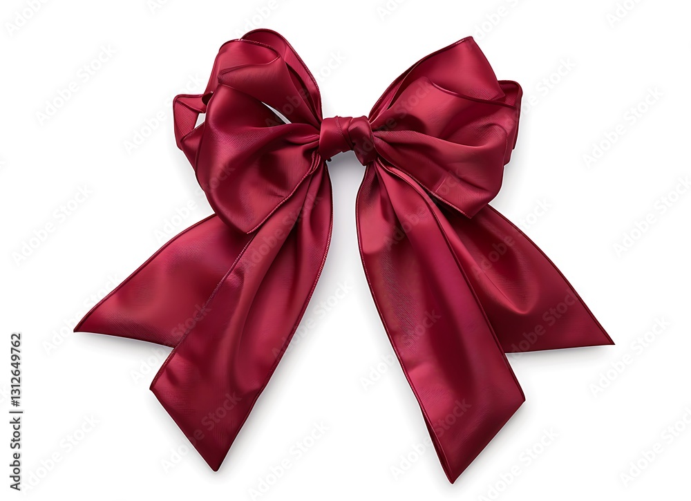 Red ribbon with a bow, isolated on a white background, viewed from above Red ribbon with a bow, isolated on a white background, viewed from above