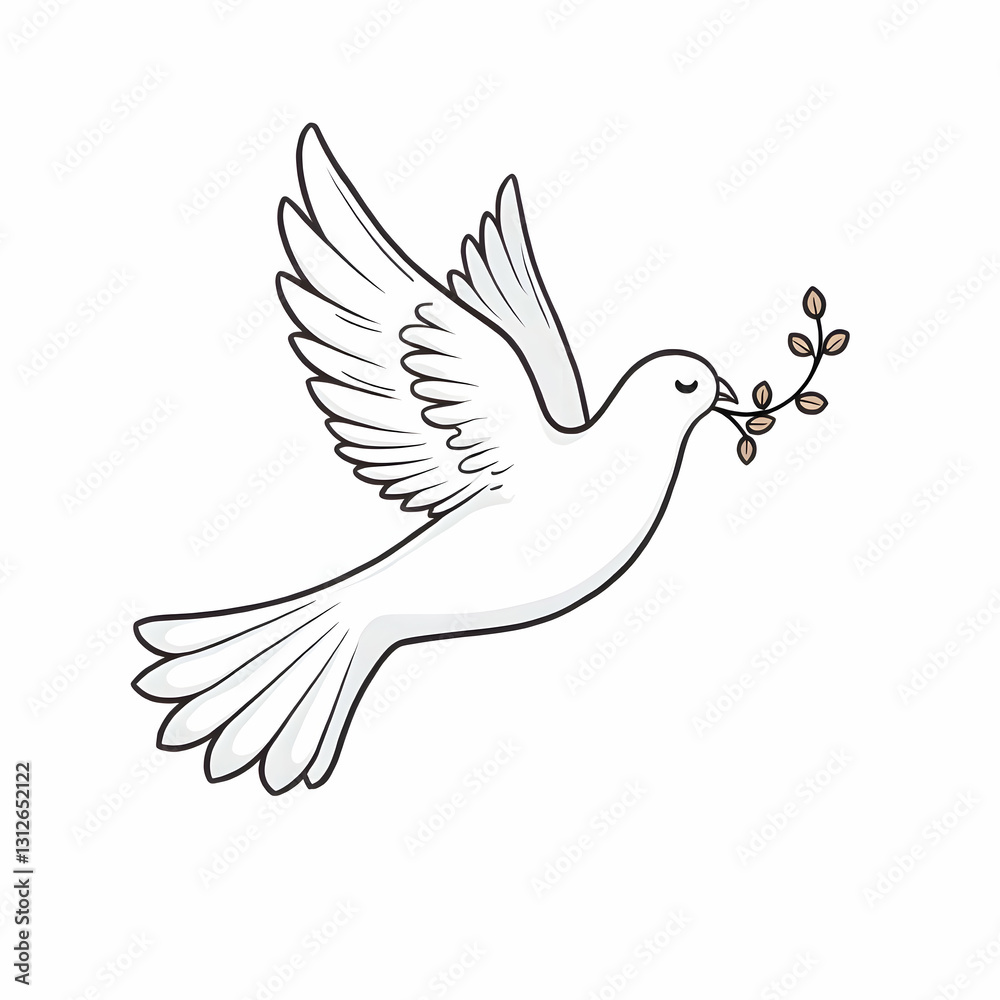Obraz premium Dove carrying a twig in its beak, line art illustration
