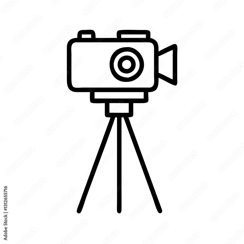 Camera icon positioned on tripod, photography equipment concept Camera icon positioned on tripod, photography equipment concept