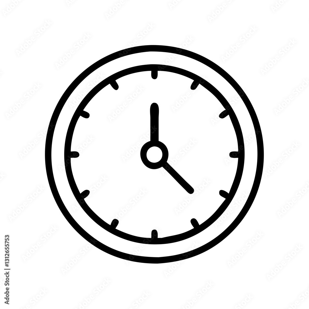 Clock icon displaying time, simple black and white style concept Clock icon displaying time, simple black and white style concept