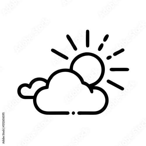 Sun icon shining behind clouds, nature symbolism concept