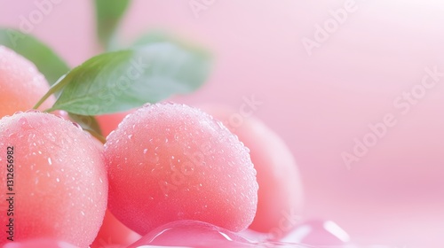 Peach in front of pink background