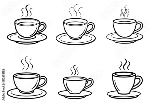 Line Art Coffee Cup, coffee cup sat, bundle, hot coffee, tea cup, symbol , icon.