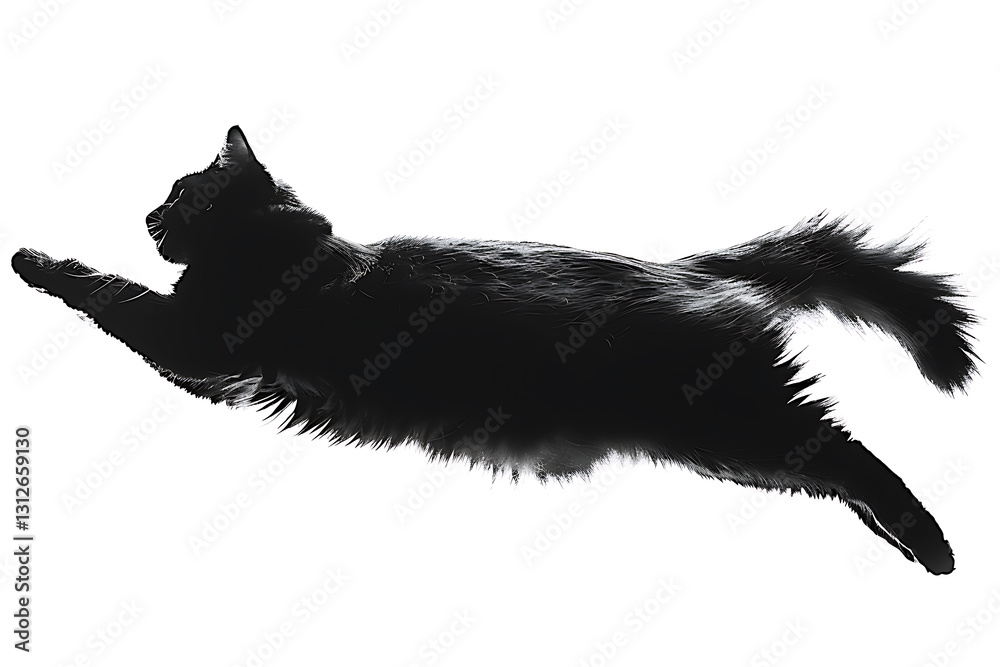 Obraz premium animal silhouette art, cats dark outline levitates against a white backdrop