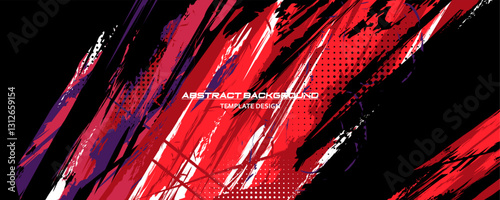 Red and Black Abstract Background with Sportly Style and Grunge Effect. Brush Stroke Illustration Vector, Poster. Scratch Texture Elements For Design Template