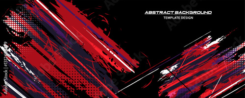 Red and Black Abstract Background with Sportly Style and Grunge Effect. Brush Stroke Illustration Vector, Poster. Scratch Texture Elements For Design Template