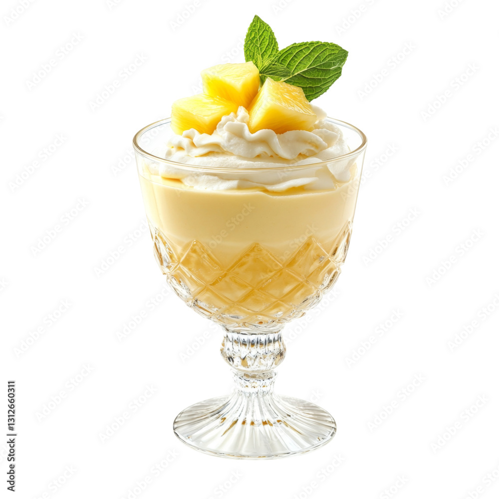 Exotic Mango Pineapple Dessert in a Glass Bowl . Transparent background PNG Exotic Mango Pineapple Dessert in a Glass Bowl . Transparent background PNG