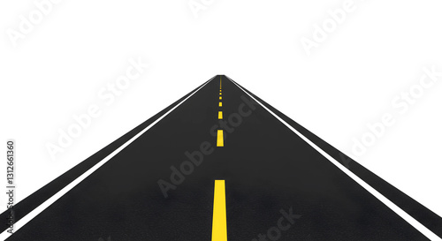 3D illustration of an asphalt road with white lines on a white background, symbolizing travel and direction