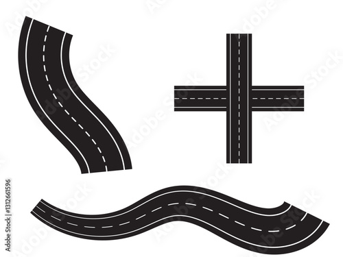 Set of roads illustration. Path, asphalt, travel, highway, distance, track, car, trail, life, dust, movement, peolos. Vector icons for business and advertising