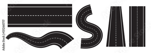 Set of roads illustration. Path, asphalt, travel, highway, distance, track, car, trail, life, dust, movement, peolos. Vector icons for business and advertising