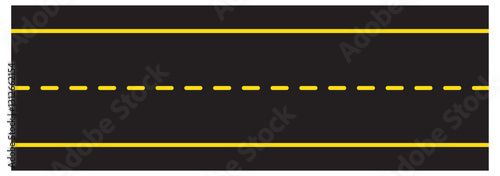 Straight roads aerial top view. Empty horizontal highways with different white and yellow markings. horizontal straight seamless roads isolated on transparent background.