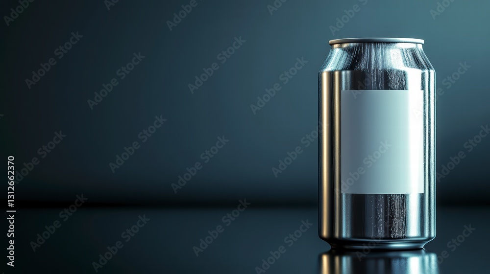 Metallic Can on Blue: A sleek, metallic beverage can, its clean lines and reflective surface capturing the cool, dark blue backdrop. Clean aesthetic Metallic Can on Blue: A sleek, metallic beverage can, its clean lines and reflective surface capturing the cool, dark blue backdrop. Clean aesthetic