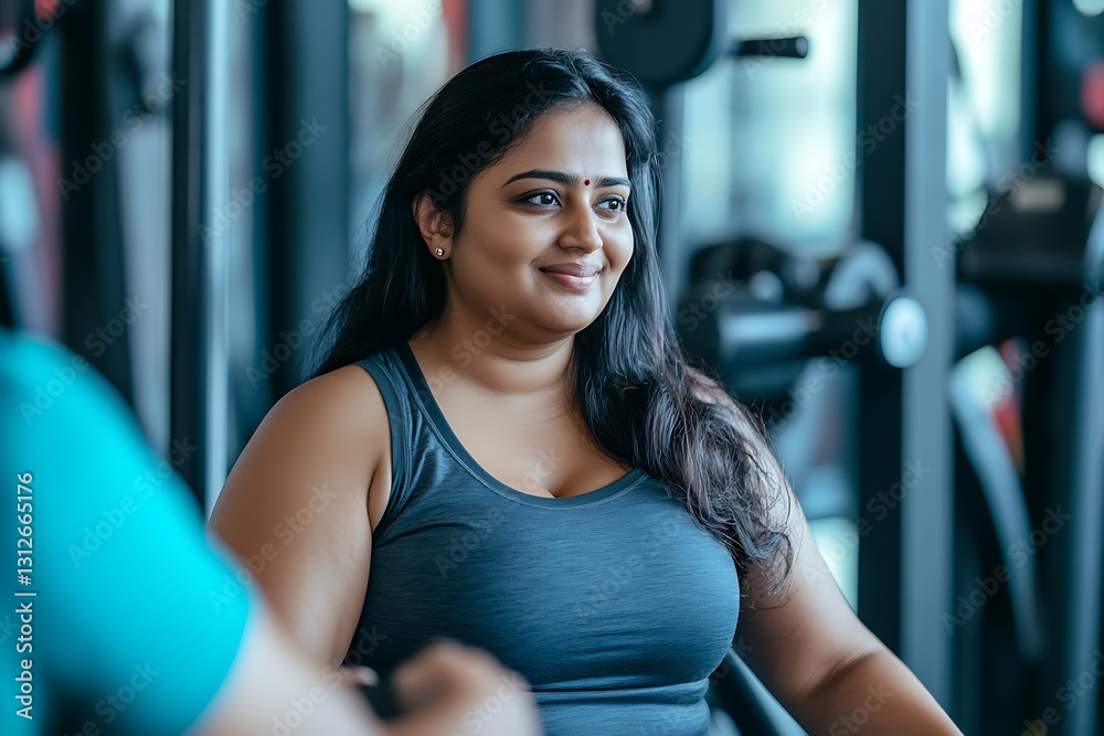 Plus-size Indian lady working out with trainer in gym
Plus-size Indian lady working out with trainer in gym