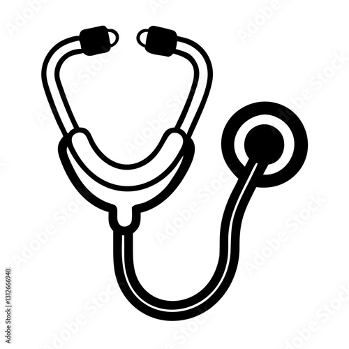 Stethoscope medical tool in black and white icon