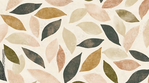Abstract leaf pattern in muted earth tones.  Cream background
