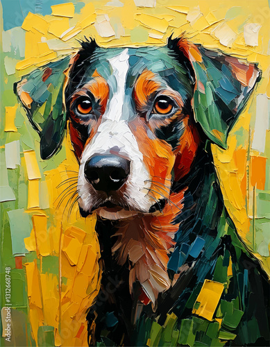 colorful dog art, Watercolor portrait of a dog painting, dog oil paint wall art vector design