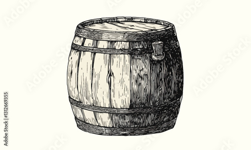 Vintage Oak Wooden Barrel Engraving Style Vector for Beverage and Decor Themes