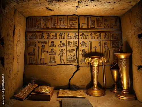 Ancient Egyptian Tomb Interior Hieroglyphs, Gold Artifacts, and Treasures – Archaeological Discovery
