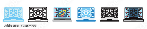 Quantum Computing multi style icon set. use for modern concept, print, UI, UX kit, web and app development. Vector EPS 10, related to artificial intelligence, technology theme.