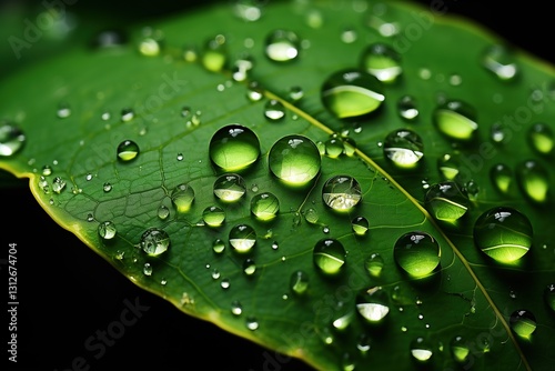 Green leaf with water drops