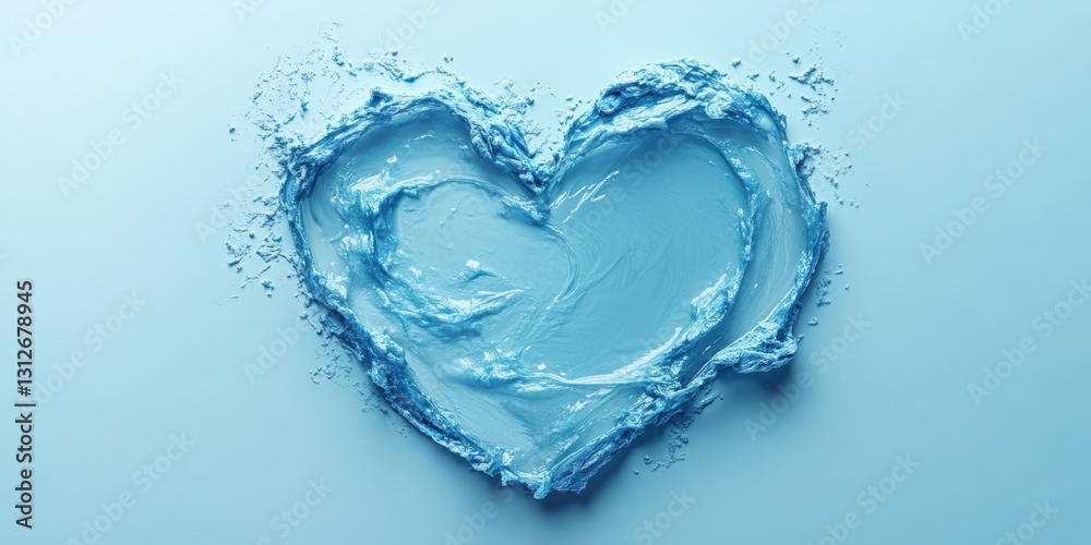 Blue heart shape created with smooth creamy texture on a light background in artistic display Blue heart shape created with smooth creamy texture on a light background in artistic display