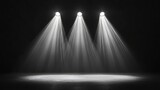 stage with multiple spotlight beams, realistic lighting, high resolution, dramatic and theatrical atmosphere, dark background, concert or performance setting, soft shadows