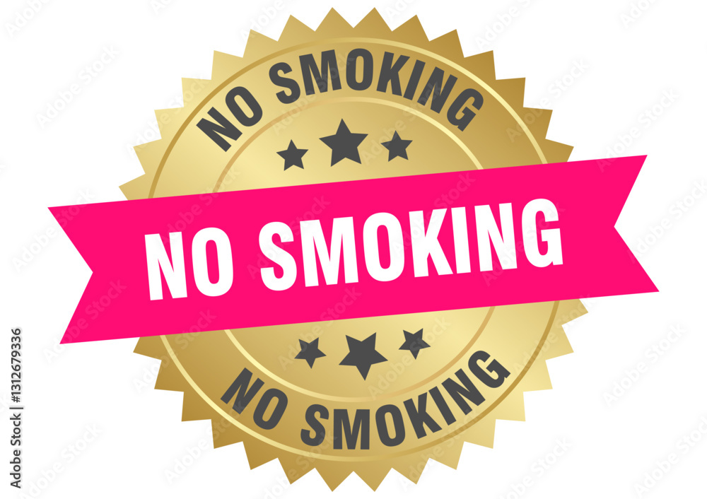 no smoking. no smoking round pink and gold label isolated on transparent background no smoking. no smoking round pink and gold label isolated on transparent background