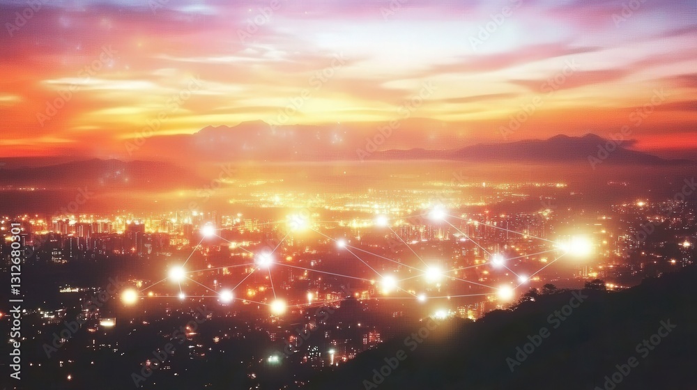Stock photo of night city with bright glowing network. Stock photo of night city with bright glowing network.