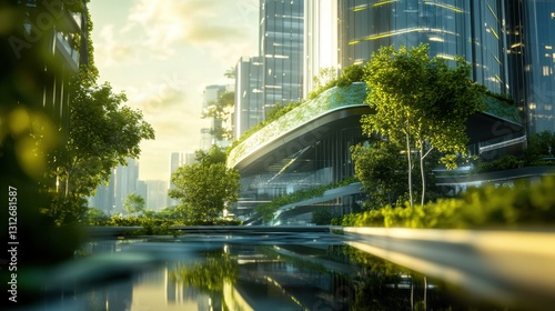 Image de ville futuriste avec jardins et bâtiments en verre