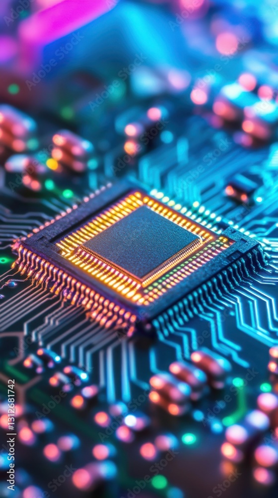 Obraz premium Image de puce électronique sur circuit imprimé lumineux