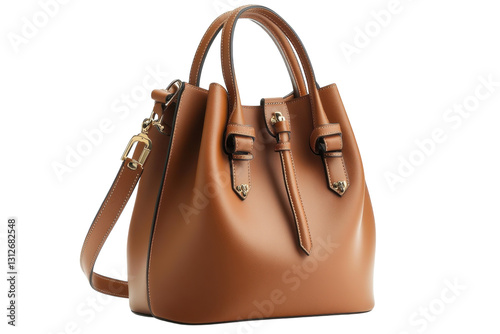 Stylish brown handbag displayed against a plain background, showcasing its smooth texture and elegant design