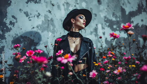 Contemporary fashion with bold contrasts and urban flair