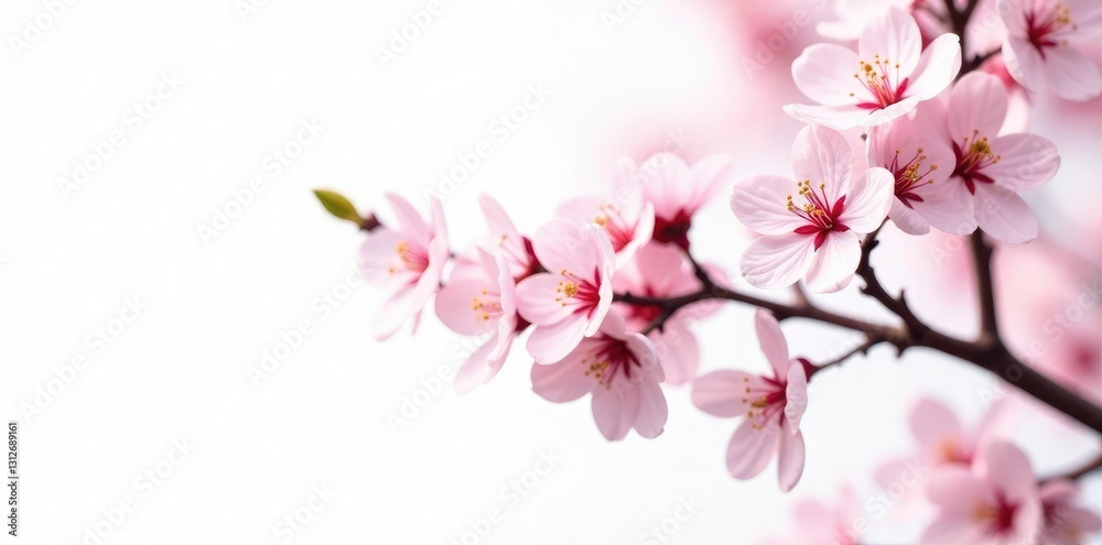 Delicate branches of cherry blossom tree isolated on white background, flower, blossoms, leafy Delicate branches of cherry blossom tree isolated on white background, flower, blossoms, leafy
