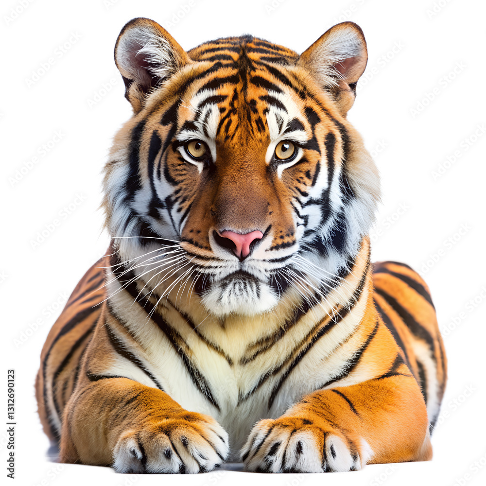Obraz premium A beautiful Portrait of Asia Bengal tiger that looking at camera, Transparent Background. PNG