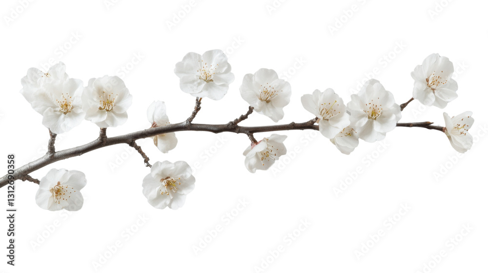 Blooming apricot branch with delicate white flowers on transparent background Blooming apricot branch with delicate white flowers on transparent background