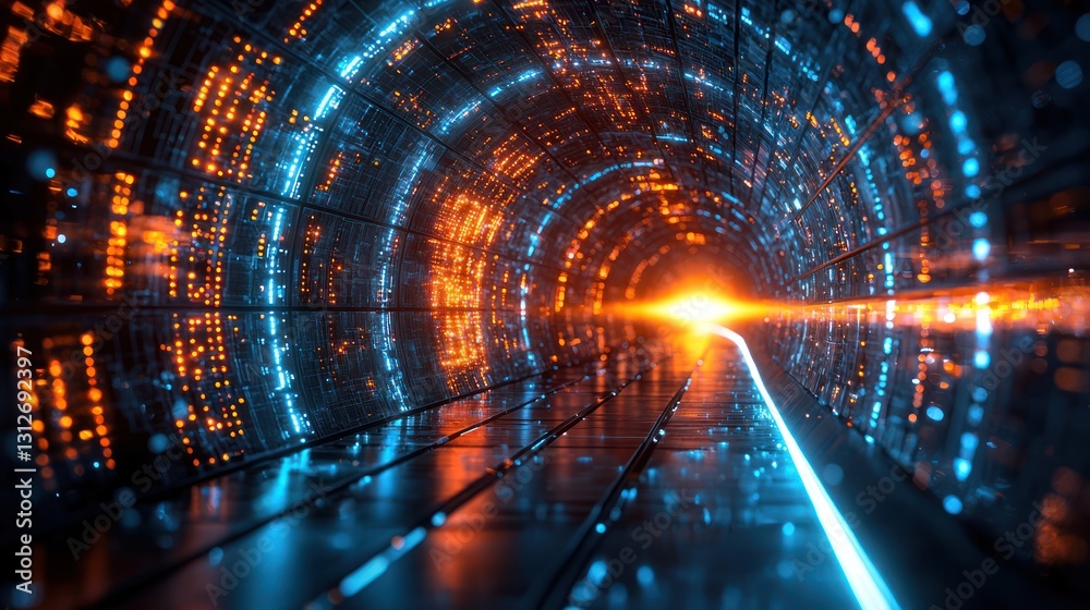 Fototapeta premium Futuristic tunnel, glowing, digital, technology, pathway, vibrant, light, energy