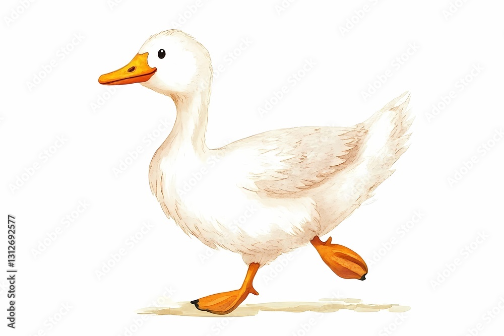 Cheerful cartoon goose prancing across white background, bringing whimsical charm to kid friendly design and playful graphic projects Cheerful cartoon goose prancing across white background, bringing whimsical charm to kid friendly design and playful graphic projects