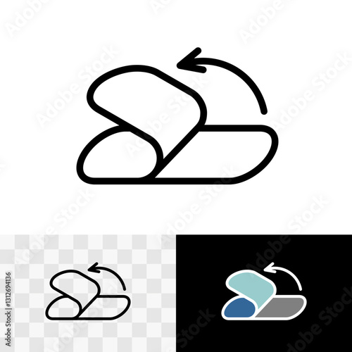 Peel off tissue black line icon with direction arrow. Tear off the valve on the packing symbol. Editable stroke.
