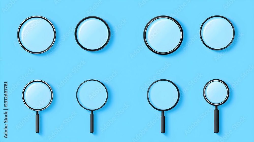 Various Magnifying Glass Designs on a Light Blue Background Various Magnifying Glass Designs on a Light Blue Background
