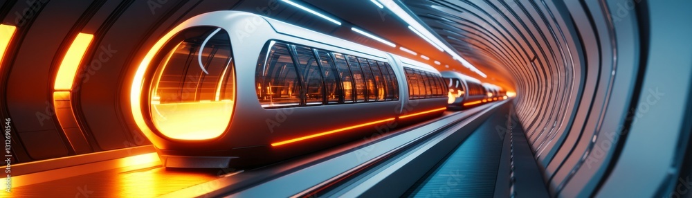 Fototapeta premium AI-controlled hyperloop station with sleek glass structures and glowing pathways
