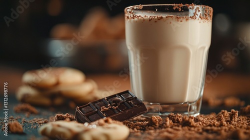 Valokuva Creamy plant-based milk is presented in a glass surrounded by freshly baked cook