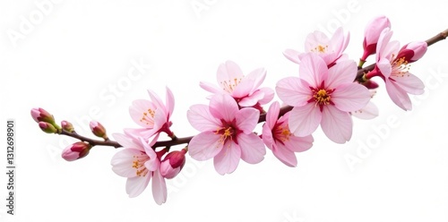 Wallpaper Mural Single branch with flowers isolated on white background, blossoms, nature Torontodigital.ca