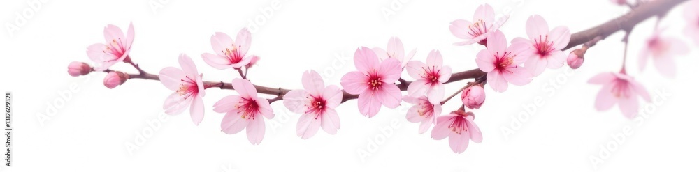 Single cherry blossom branch isolated on white, tree branch, petals, blossoming Single cherry blossom branch isolated on white, tree branch, petals, blossoming