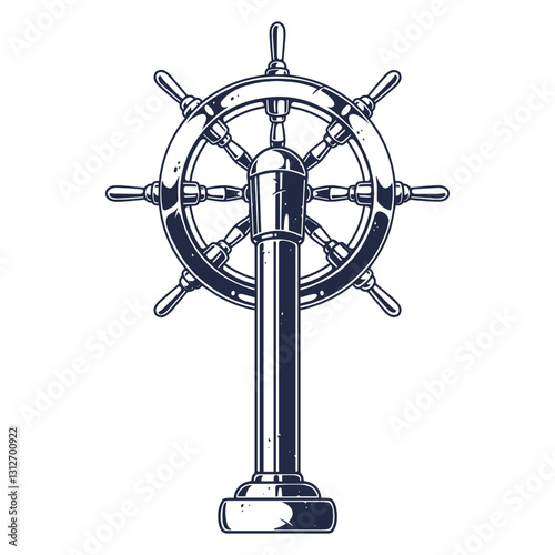 Old-fashioned ship wheel with detailed design