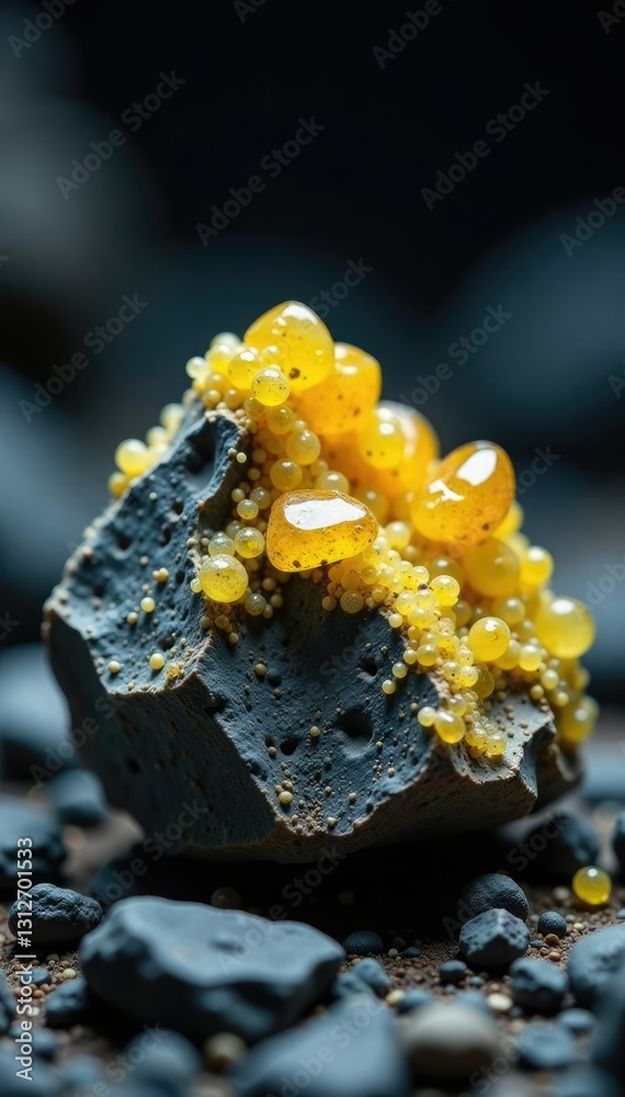 Sphalerite mineral specimen on a grey rock plate, mining, gray, earthy Sphalerite mineral specimen on a grey rock plate, mining, gray, earthy