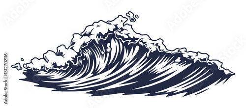 Ocean wave design with white foam and dark blue
